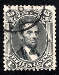 US #77   Used, F/VF, Abraham Lincoln 15cent black,  CV $175 .......   6780050