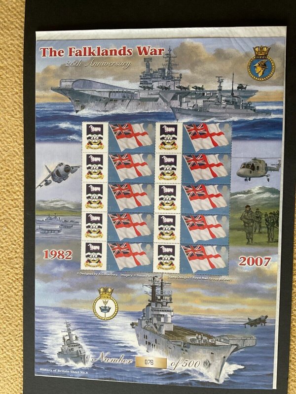 2007 25th Anniv of The Falklands War History of Britain 8 Ltd Edit Smiler Sheet