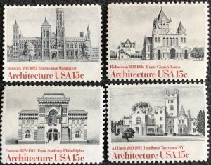 SCOTT  1838-41  AMERICAN ARCHITECTURE  15¢  SET OF 4 SINGLES MNH  SHERWOOD STAMP