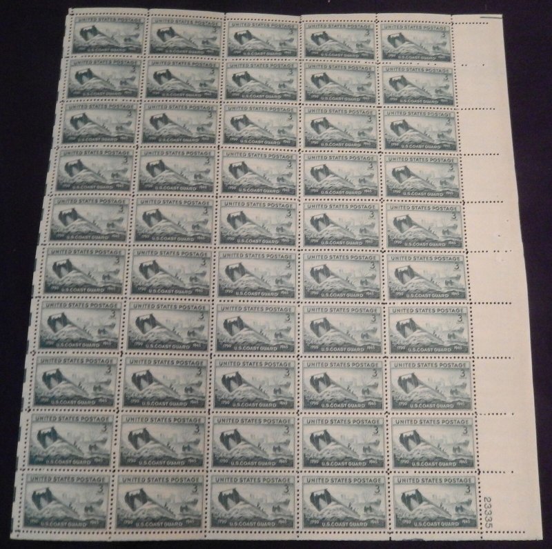 MALACK 936 3c U.S. Coast Guard, Full Sheet, F/VF OG ..MORE.. sheet936