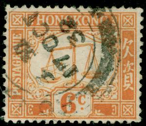 HONG KONG SG D4a, 6c Yellow Postge Due (sideways wmk), FU. Cat £38.