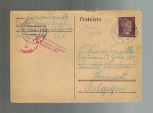 1944 Kirchmoser Germany Arbeitslager Slave Labor Camp Postcard Cover to Belgium