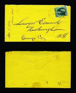 # 147 on cover from Liberty, NY to Newburgh, NY with letter inside - 11-8-1872