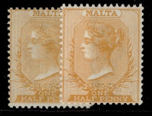 MALTA GV SG18 + 19, ½d SHADE VARIETIES, M MINT. Cat £58.