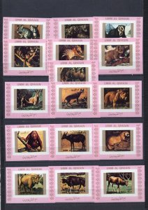 UMM AL QIWAIN 1972 WILD ANIMALS SET OF 16 DELUXE S/S IMPERF. MNH