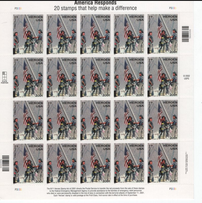 US B2 MNH  AMERICA RESPONDS  SHEET 2002