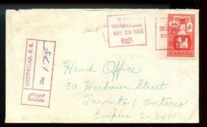 ? SHIPPEGAN N.B. Registered h/s + RPO's 1958 cover Canada