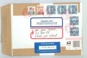 US 2590 $1 Scott strip of 2 & strip of 3 on US insured mail.