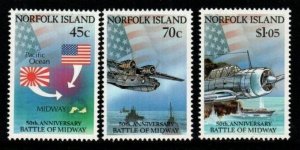 NORFOLK ISLAND SG531/3 1992 50TH ANNIVERSARY OF BATTLE OF MIDWAY MNH