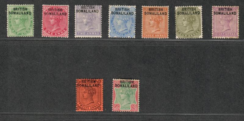 British Somaliland Sc#1-9 M/LH/VF, Partial Set, Cv. $34.50