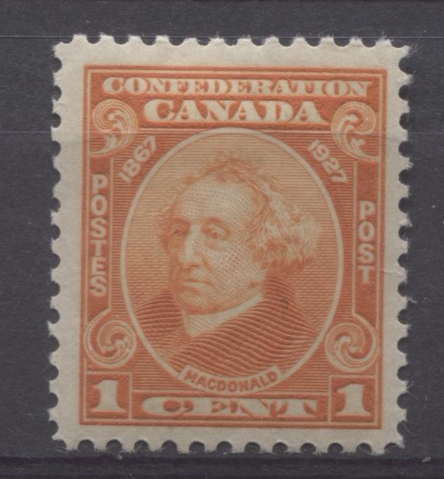 Canada #141 1c Orange Macdonald 1927 Confederation Issue No Mesh VF-80 OG