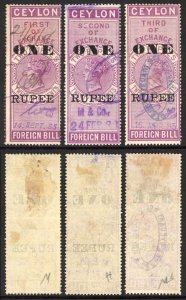 Ceylon Foreign Bill BF48 1R on 2R25 Purple 1st 2nd and 3rd Exchange