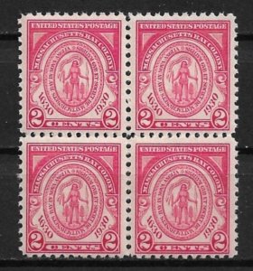 1930 #682 2¢ Massachusetts Bay Colony MNH block of 4