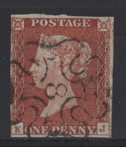 GB 1841 1d red plate 20 EJ very fine used, 4 close-good margins, crisp 8 in MX