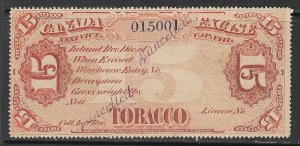 CANADA TOBACCO EXCISE Series of 1870 15lb Red TAX PAID REVENUE MNG Sm#  M-278a