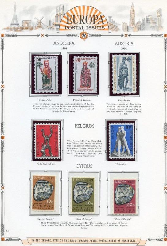 EUROPA  1974  SELECTION OF MINT NH STAMPS AND SOUVENIR SHEETS AS SHOWN 