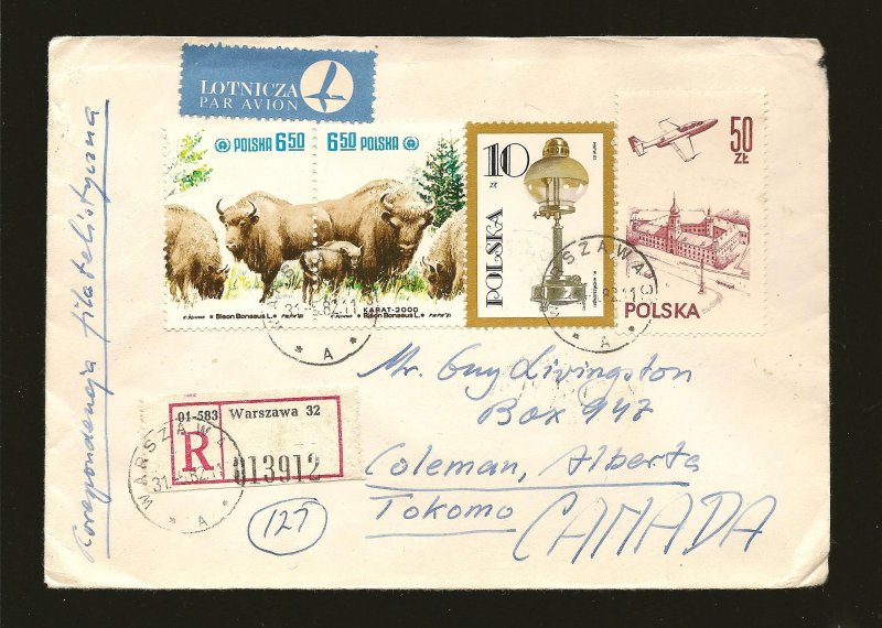 Poland Multiple Stamp 1982 Registered to Canada Cover