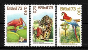 BRAZIL 1973 FAUNA AND FLORA BIRDS LEOPARD 3 VALUES FROM SET MINT NH