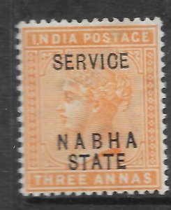 INDIA-NABHA SGO11 1889 3a ORANGE OFFICIAL MTD MINT