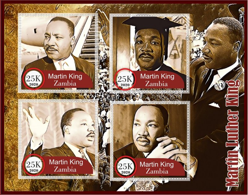 Stamps. Martin Luther King 2020 year 1+1 sheets perf Zambia