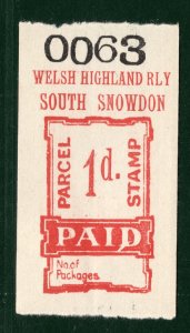 GB Wales WHR RAILWAY Parcel Stamp 1d Welsh Highland Dinas Junction MNG PIW76