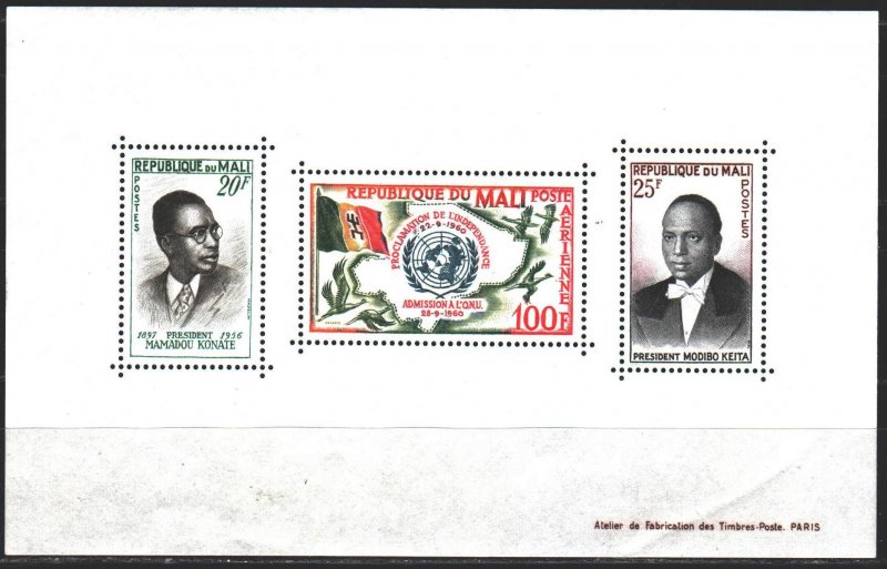 Mali. 1961. bl1. Presidents of Mali. MVLH.