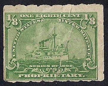 RB20 1/8 cent Propristary Battleship Stamps used F