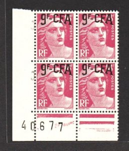France- Reunion 1951-2 Surcharged on Marianne (9F on 18F, B/4) MNH CV$80