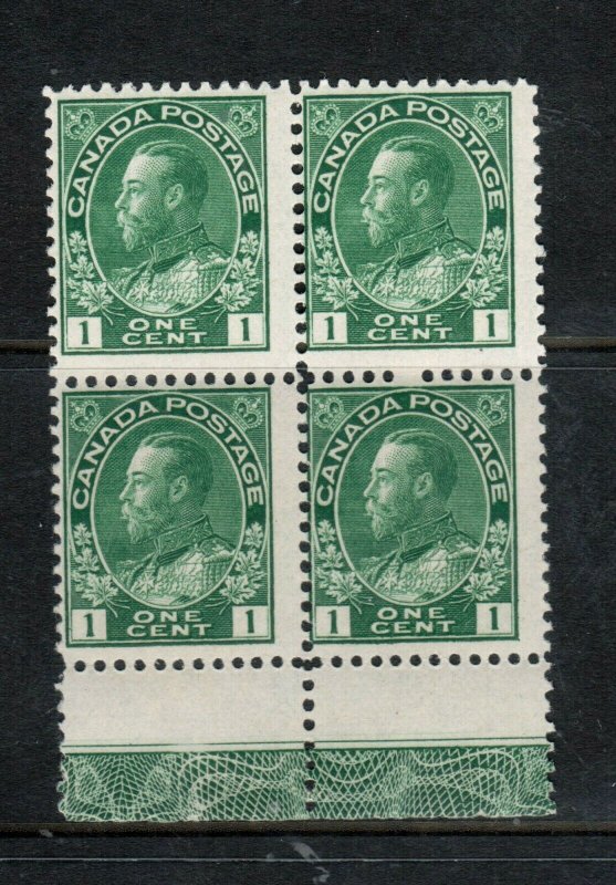 Canada #104 Mint Fine Never Hinged Block With Lathework B