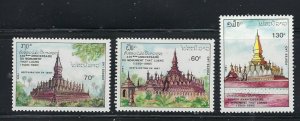 Laos 980-82 MNH 1990 Temple (fe4605)