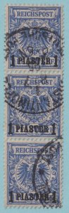 GERMANY OFFICES ABROAD - TURKEY 10  USED STRIP OF THREE - NO FAULTS VERY FINE!