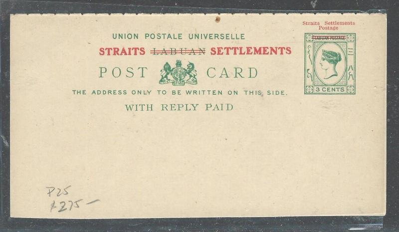 MALAYA STRAITS SETTLEMENTS (P2508B) QV OVPT ON LABUAN PS DOUBLE REPLY CARD UNUSE