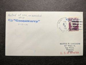 Swedish Naval Ship M/S GOONAWARRA Navy Cover 1971 PAQUEBOT HONOLULU HAWAII