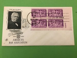 U.S 1953 Boston American Bar Association   FDI Block of Four Stamps Cover R42455