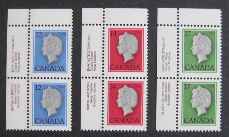 Canada 713, 716, 789 Plate Pairs UL Plate No. 1  VF MNH