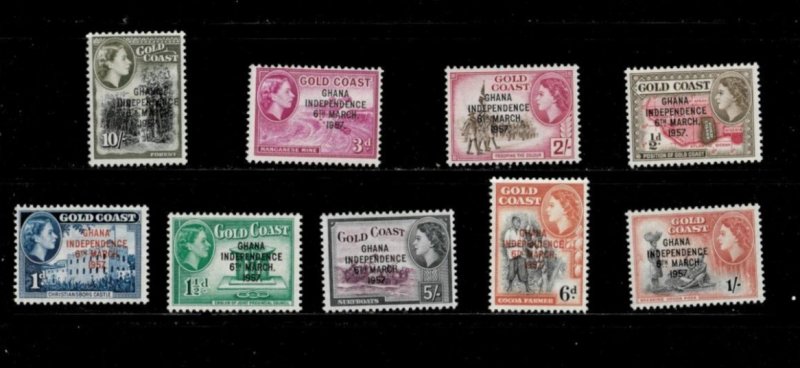 Ghana 1957 - Independence Definitives OVPT - Set of 9 Stamps - Scott #5-13 - MNH