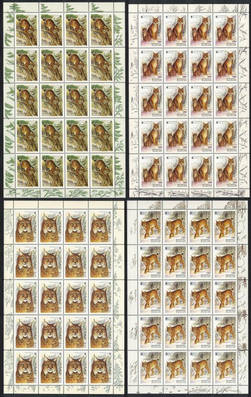Belarus WWF Eurasian Lynx 4 Full Sheets of 20 stamps SG#406-409 MI#373-376