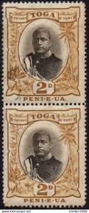 TONGA 1897 2d Grey & Bistre Die II Vertical Pair SG42b FU