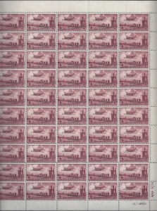 EGYPT 1955 PALESTINE AIR MAIL FULL SHEET OF 50 SG 86a SOME SEPARATION AT TOP SEE