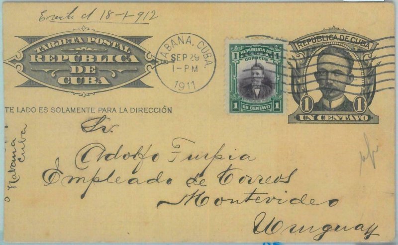 86004 - HAVANA - POSTAL HISTORY -  Postal STATIONERY CARD  to URUGUAY 1911