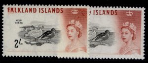 FALKLAND ISLANDS QEII SG204 + 204a, 2s SHADE VARIETIES, LH MINT. Cat £282.