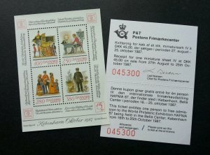 Denmark Hafnia Mail Delivery 1987 Postman Letter Postal (ms + ticket) MNH *rare