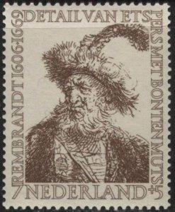 Netherlands B293 (mnh) 7c+3c “Persian w Fur Cap” by Rembrandt, brn (1956)