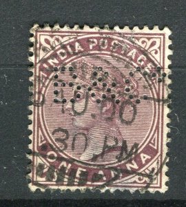 INDIA; 1890s early classic QV issue fine used 1a. value + PERFIN