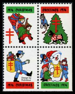 USA WX252 Mint (NH) 1974 Christmas Seal Block of 4 (Perf 12.5)