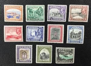 CYPRUS, #125-135.  1934 set of 11  FVF, OG, Mint Hinged  CV $231.80