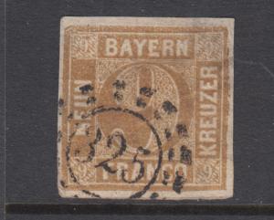 Bavaria Sc 12 used. 1862 9kr bister Numeral, 325 open Millwheel cancel.