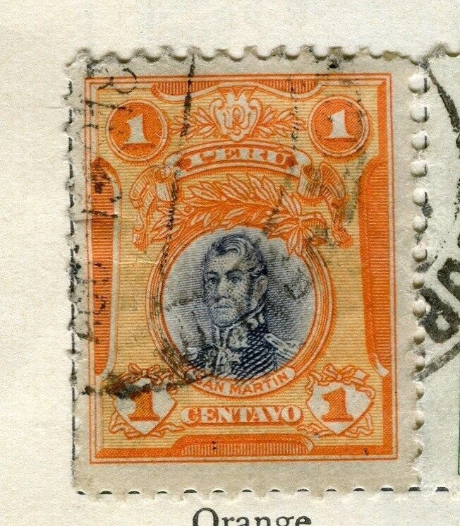 PERU;  1918 early Portrait issue fine used 1c. value