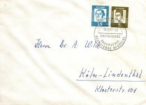 WEST GERMANY SCOTT #824 & #828 ON FIRST DAY COVER CANCELLATION BONN 1961