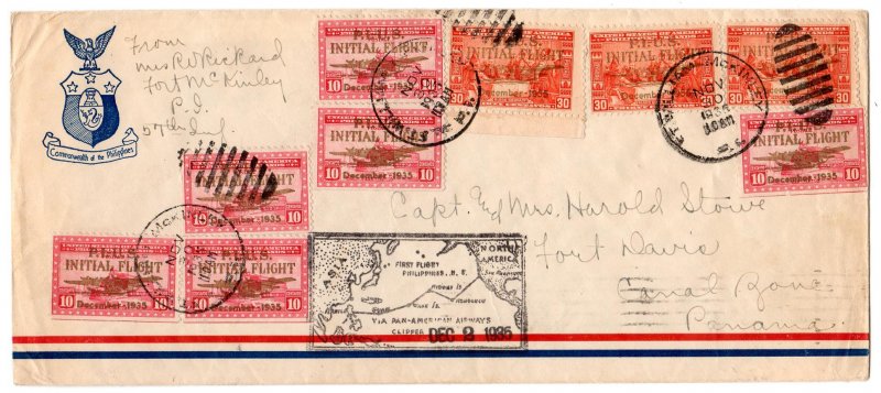 Philippine Islands clipper airmail on Pan Am 1st Flt to U.S. to Canal Zone, 1935